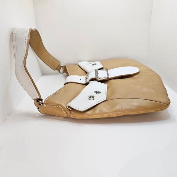 Via Spiga Leather Tan & White Baguette Purse - Picture 5 of 11